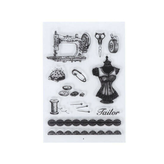 Nähmaschine vintage Schere nähen 12 teilig - Stempel Clear Stamps Motivstempel